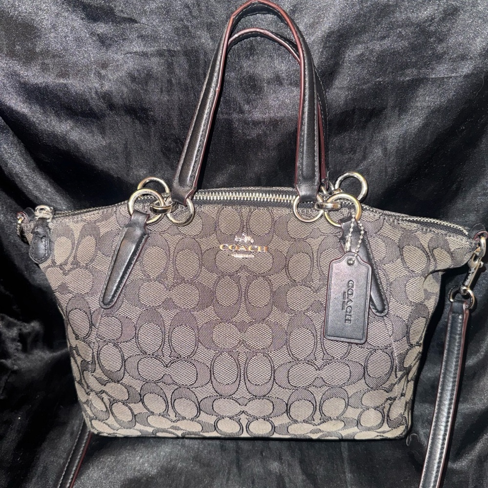 Coach Black and Gray Signature Shoulder Bag